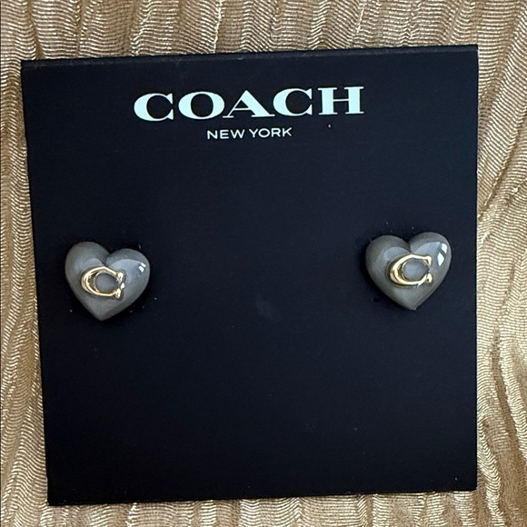 Coach Heart Earrings in Gray and Gold - Picture 1 of 4